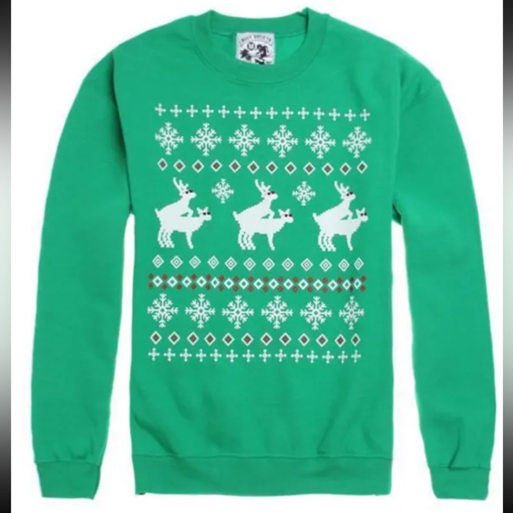 Riot Society Ugly Christmas Sweater Funny Green Crewneck Reindeer NWT SZ Md-Lg
